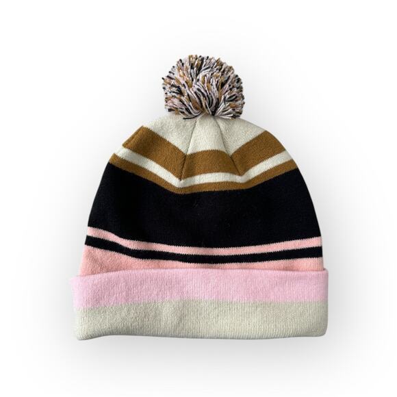 Stance Icon Beanie Toque Adult One Size Pink Ivory Knit Ski Pom pom hat - Picture 2 of 2